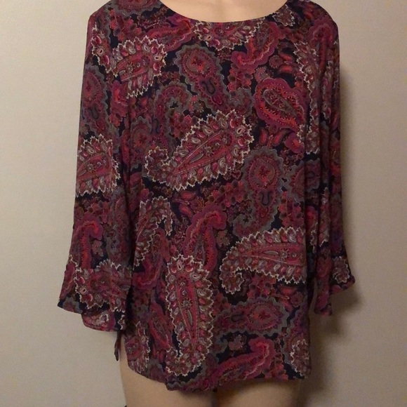 Talbots Tops - Talbots Maroon,Red,Pink Paisley Semi Sheer Blouse